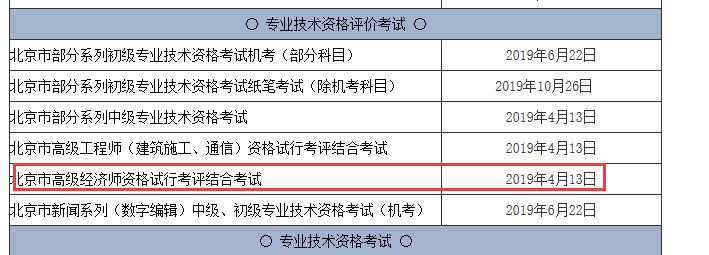 2019年北京高级经济师报名和考试时间